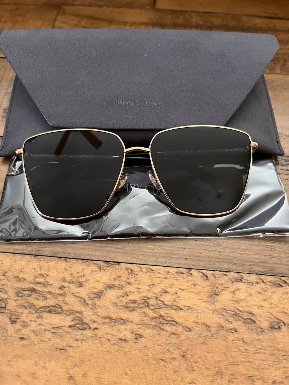 JIMMY CHOO EYEWEAR Crystal-Embellished Square Gold Frame Sunglasses NEW